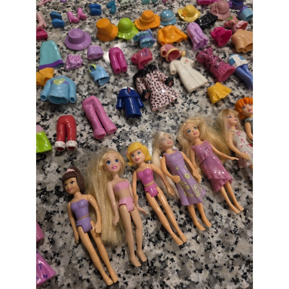 Polly Pocket Dress Up Dolls and Accessory Lot 10 Dolls & 117 Clothes/Accessories
